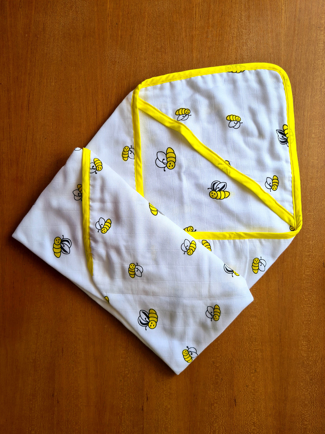Yellow Bee-Muslin Cotton Hooded Towel
